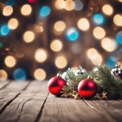 Close-UP of Christmas Tree, Red Ornaments against a Defocused Lights Background