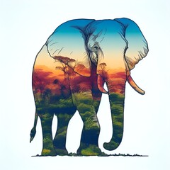 African Elephant Illustration - obrazy, fototapety, plakaty