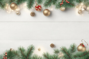 Fototapeta na wymiar christmas graphic with large space for text pine branches and decorations