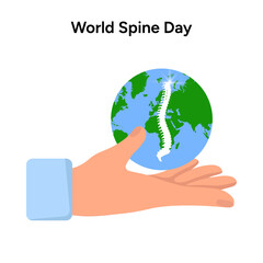 Hand holding world with spine icons poster in vector