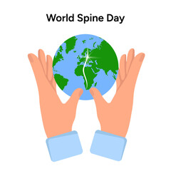 Hands holding world with spine icons poster in vector