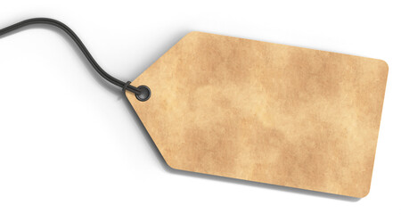 Blank brown old paper hang tag isolated on transparent background - obrazy, fototapety, plakaty