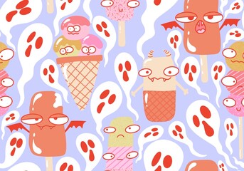 Cartoon ice cream seamless Halloween monsters pattern for wrapping paper and fabrics and linens and kids