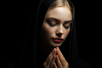 Nun, a member of a religious community leading a nun's life. member of a religious community, praying to God and Jesus Christ, faith religion bible, monastery laurel church, Mother Sister Nun .