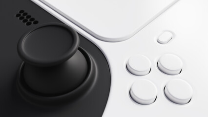 3d rendering of analog stick and action buttons of video game controller black and white color