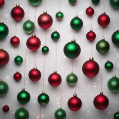 Obraz premium Close-UP of Christmas Tree, Red and Green Ornaments against a Defocused Lights Background