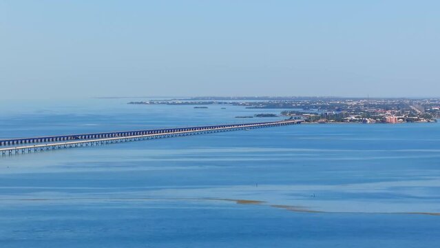 Aerial drone video Seven 7 Mile Bridge Florida Keys telephoto