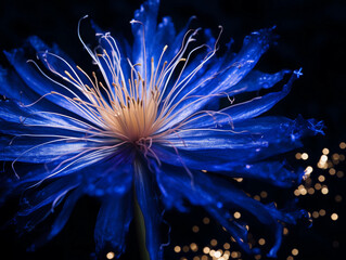 firework bloom, royal blue core with gold streaks, hyper - realistic, texture detail, individual spark trails