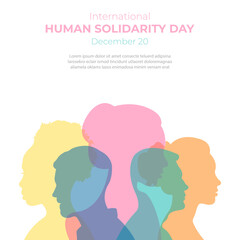 International Human Solidarity Day.Vector illustration with silhouettes of men and women standing side by side together.