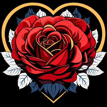 red rose inside heart, tattoo, rose, flowers, plants.