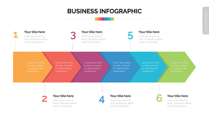 Business infographic with six steps. Suitable For Presentation Template With 16x9 Aspect Ratio