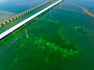 Aerial photo reef water near the Seven Mile Bridge Florida Keys