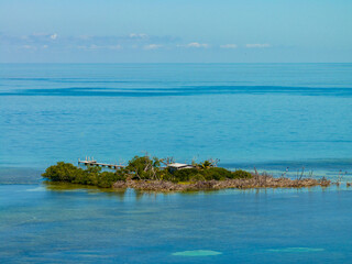 Fototapeta na wymiar Aerial closeup photo private house on a secluded island in the Florida Keys