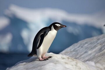 A penguin wearing a cap pointing in a direction. Generative AI