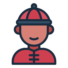 Avatar Chineseman color filled line icon