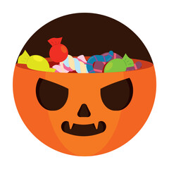 Colored halloween candies pumpkin basket Vector