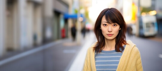 Young Asian woman serious face portrait