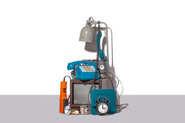 Assortment of vintage technology artifacts