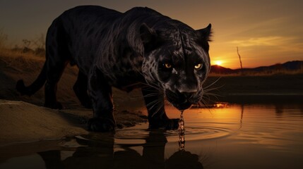 Black panthers dark colored individuals of the genus Panthera, family of cats, black predatory wild...
