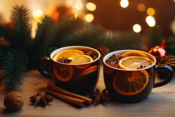 Cup of mulled wine (hot spiced wine, hot wine punch)