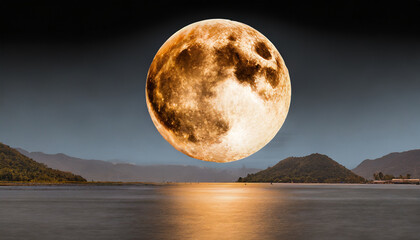 full orange moon in png isolated on transparent background