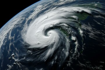 Satellite view of a powerful typhoon storm. Generative AI