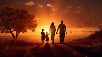Fototapeta na wymiar family at sunset