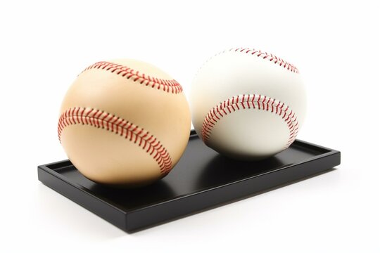 Baseball balls on base, isolated on white. Sports equipment. Generative AI