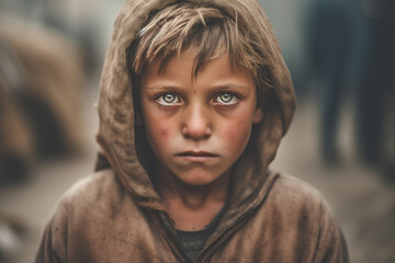 Orphan child. Abandoned street children, homeless, orphans. Lonely and helpless, an adolescent with no family living on the street. , forgotten, and needed by no one.