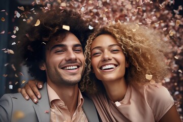Obraz premium A fashionable couple celebrating on a minimal color background