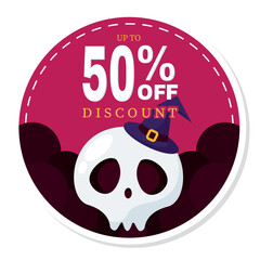 Halloween discount sticker Creepy label Vector