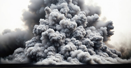 Monumental plumes of dense smoke billow upward, creating a dramatic display of swirling gray clouds against a stark backdrop, evoking a sense of awe and power.