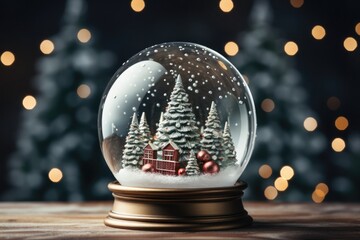 Fototapeta na wymiar snow globe with christmas decoration inside and a snowy landscape