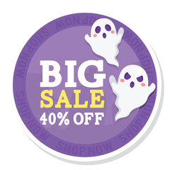 Fototapeta premium Halloween discount sticker Creepy label Vector
