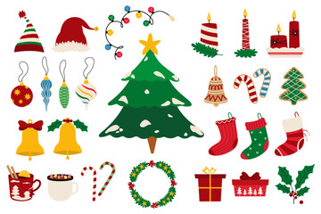 Group of Christmas symbols on white background