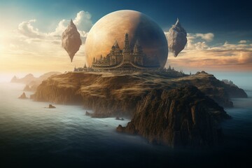 Fototapeta na wymiar planet with a majestic fortress. Generative AI