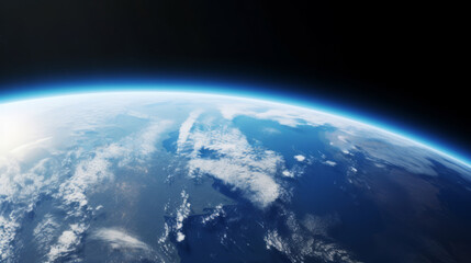 Fototapeta premium Blue Earth in the space. View of planet Earth from space. Close up photo.