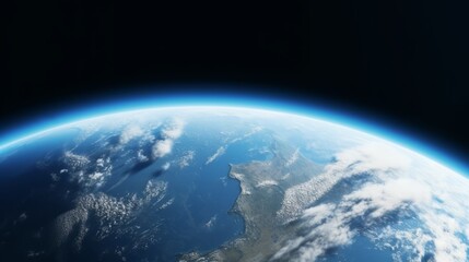 Fototapeta premium Blue Earth in the space. View of planet Earth from space. Close up photo.