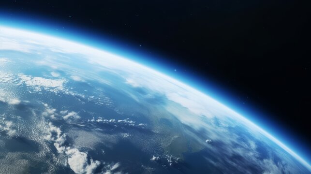 Blue Earth in the space. View of planet Earth from space. Close up photo.