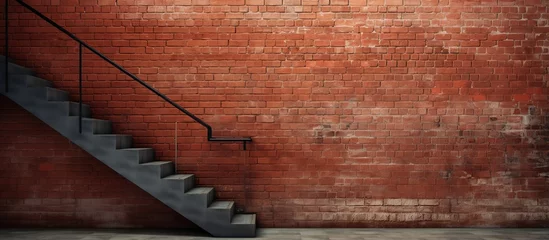 Poster Mur de briques Red brick wall features a sign for the staircase