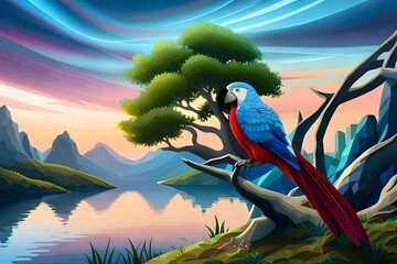 white  Parrot sit in treeabstract night wallpaper | the midnight moon wallpaper, in the style of mosaic-like compositions, dark magenta and sky-blue, glass sculptures, abstraction-création, meticulous