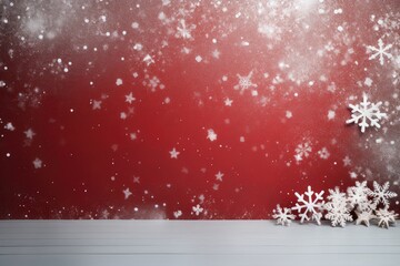 Festive holiday Christmas background with snowflakes and red background.