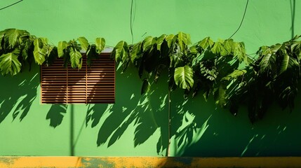 House Shadows of tropical foliage on a green wall in the Caribbean