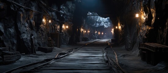 Illuminated passage inside a dark cavern