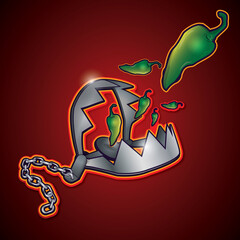 Vector bear trap capturing hot peppers vector illustration gaming logo