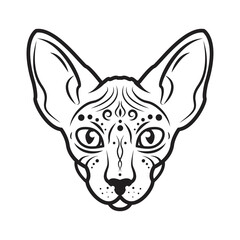 Vector occult mystical cat vector black and white illustration