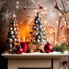 Home is decorated with Christmas ornaments, and gift boxes, as well as a light decoration with candles