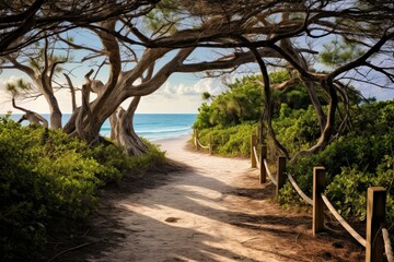 A beautiful path to Honeymoon Island State Park in coastal Florida. Generative AI