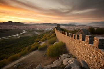 Sunset over the walls of Avila, Spain. Generative AI