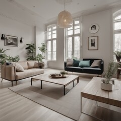 Living room in a bright modern house open floor plan minimalist style.